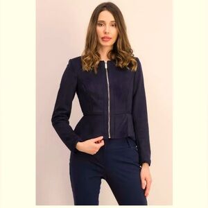 NWT DKNY Black Full Zip Peplum Suit Jacket Blazer Women’s Size 14p